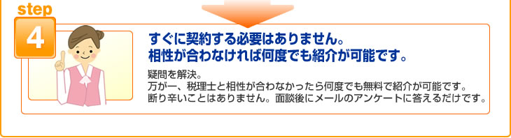 Step.4 すぐに契約する必要はありません。相性が合わなければ何度でも紹介が可能です。